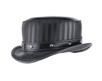 Leather Top Hat "Modest Baron" - Black Circus Hat - Stovepipe Top Hat - Steampunk Top Hat - Leather Short Top Hat - Burning Man Hat - Festie
