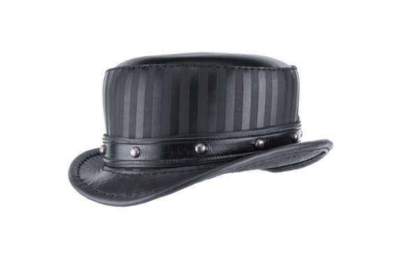 Leather Top Hat "Modest Baron" - Black Circus Hat - Stovepipe Top Hat - Steampunk Top Hat - Leather Short Top Hat - Burning Man Hat - Festie