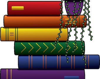 Pegatina de pila de libros de arcoíris