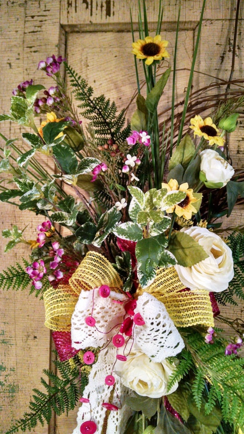 Silk Flower Wreathgrapevine Wreathfront Door Summer Etsy
