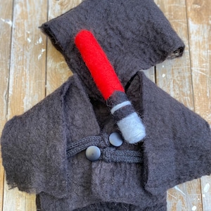 Black newborn size felt robe and hood