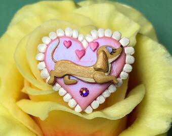 Darcy the Dachshund Hand Painted Brooch