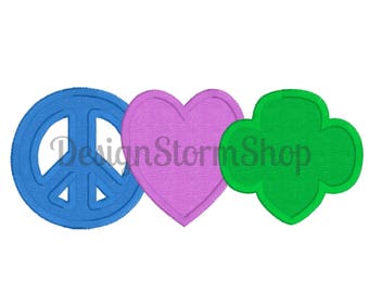 Diseño de aplique de trébol de Scout/Niña/Paz y Amor, Girl Scouts/Bordado a máquina/Archivo de descarga instantánea/5x7