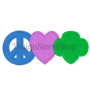 Scout Applique Trefoil Design/Girl/Peace Love Girl Scouts/Machine Embroidery/Instant Download File/5x7