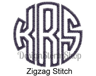 6 Sizes/Circle Monogram Font Applique Design/ZigZag Stitch/Machine Embroidery/Instant Digital Download
