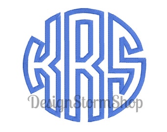 6 Sizes/Circle Monogram Font Applique Design/Satin Stitch/Machine Embroidery/Instant Digital Download