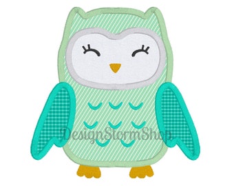 Diseño de bordado de búho, aplique para máquina, lindo pájaro del bosque, para niño y niña, guardería, 4 x 4, 5 x 7, 6 x 10, archivo de descarga digital instantánea