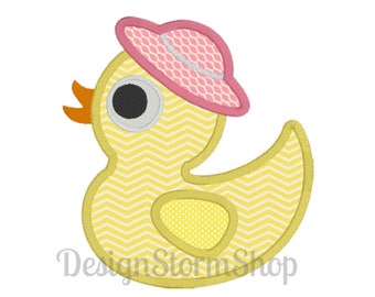 Duck Applique Design/Machine Embroidery Rubber Ducky Girl Cute/Instant Download File/4x4,5x7/Easter