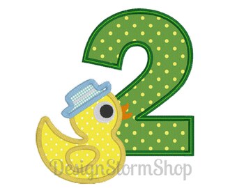 Diseño de aplicación de cumpleaños / Pato de goma Segunda máquina de cumpleaños Bordado / 2º cumpleaños Applique Niño / 2 años / Archivo de descarga instantánea / 4x4,5x7