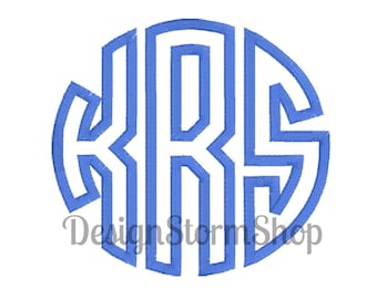 6 Sizes/Circle Monogram Font Applique Design/Satin Stitch/Machine Embroidery/Instant Digital Download