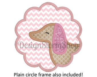 Diseño de aplicación para perros / Diseño de bordado de máquinas Dachshund / Archivo de descarga digital instantánea / Niño o niña / Animal / Marco circular de vieira