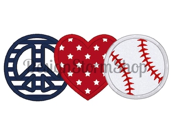 Diseño de aplicación de béisbol / Peace Love Béisbol / Bordado de máquinas / Diseño de softbol / Descarga instantánea de archivos digitales / Deportes / 5x7 / Día de la Independencia