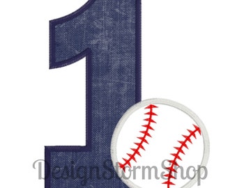 Diseño de apliques de cumpleaños de béisbol/Diseño de bordado de máquina/Primer cumpleaños/1 año de edad/Archivo de descarga digital instantánea/Niño o niña/Uno/Softbol