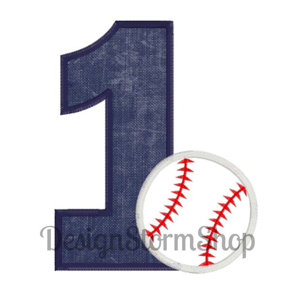 Baseball Birthday Applique Design/Machine Embroidery Design/First Birthday/1 an/Instant Digital Download File/Boy or Girl/One/Softball