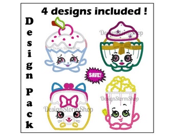 Shopkins Applique Design / Shopkin Machine Embroidery Design / Instant Download File / Patty Cake / Polly Popcorn / Jingle Purse Cat / Cherry Cake / Girl