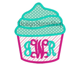 Cupcake Applique Design / Machine Embroidery Cupcake / Monogram / Instant Digital File Download / Birthday Cute Embroidery Design / Niño o niña