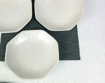 Milky White Speckled Octagon pasta bowl plate Set of Three