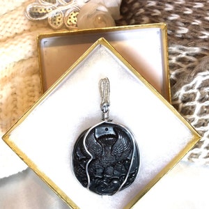 Carved Natural Ancient Jade Hand Woven Strong Hanging Bail Handmade Wrapped Pendant with Silver Plated Wire Great Gift for Mom/Her/Friend
