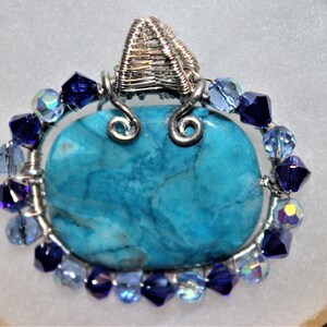 Natural Shattukite stone silver wire wrapped pendant jewellery fashion jewelry 2.25&quot; x 2.25&quot; silver jewelry with Swarovski crystal accents