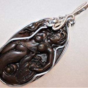 Carved Ancient Jade silver wire wrapped pendant jewellery fashion jewelry 3" x 1.25" silver jewelry special unisex gift for him gift for her