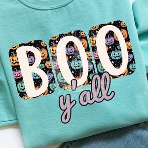 Boo Yall - Retro Neon Halloween- Pastel Halloween- Pastel Boo- Vintage Block Halloween - Png DTF Digital File