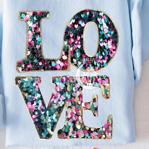 Love Sequin Embroidery- Preppy Love Valentine Coquette Png File- Valentine Sublimation DTF Printable Design