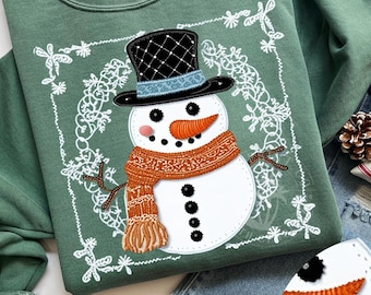 Winter Snowman- Faux Embroidery Winter- Cute Snowman - Let It Snow- Trendy Christmas- Faux Embroidery Christmas- Dtf Png Sublimation File