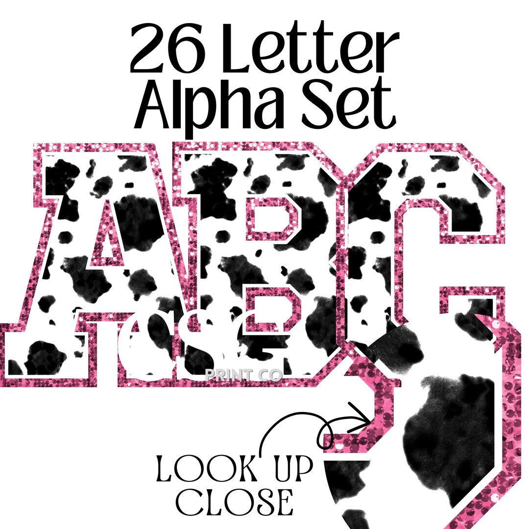 Pink Sequin Cow Print Alpha Varsity Sublimation Png - Pink Sequin - Cow ...