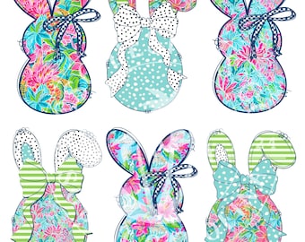 Preppy Floral Easter Bunnies Bunny Doodle Clipart- Coquette Bow Trendy Rabbit Spring Time Tropical DTF Printable Digital Design PNG File