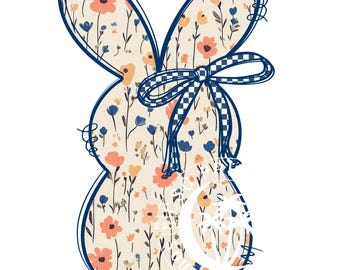 Boho Bunny- Floral Easter Rabbit Checkered Bow- Coquette Preppy Spring Trendy  Hip Hop Printable DTF Png File Sublimation Rustic Flowers