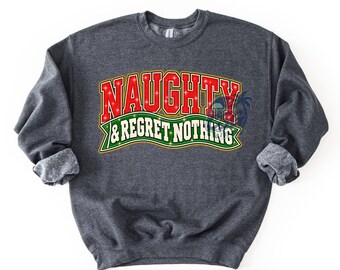 Naughty & Regret Nothing- Bad Girl Christmas Trendy Phrase  PNG- DTF Printable Humor Design