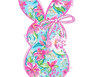 Pink Preppy Floral Easter Bunny Doodle Clipart- Coquette Bow Trendy Rabbit Spring Time Tropical DTF Printable Digital Design PNG File
