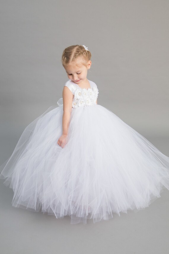 Flower girl dress Tulle flower girl dress White Dress Etsy