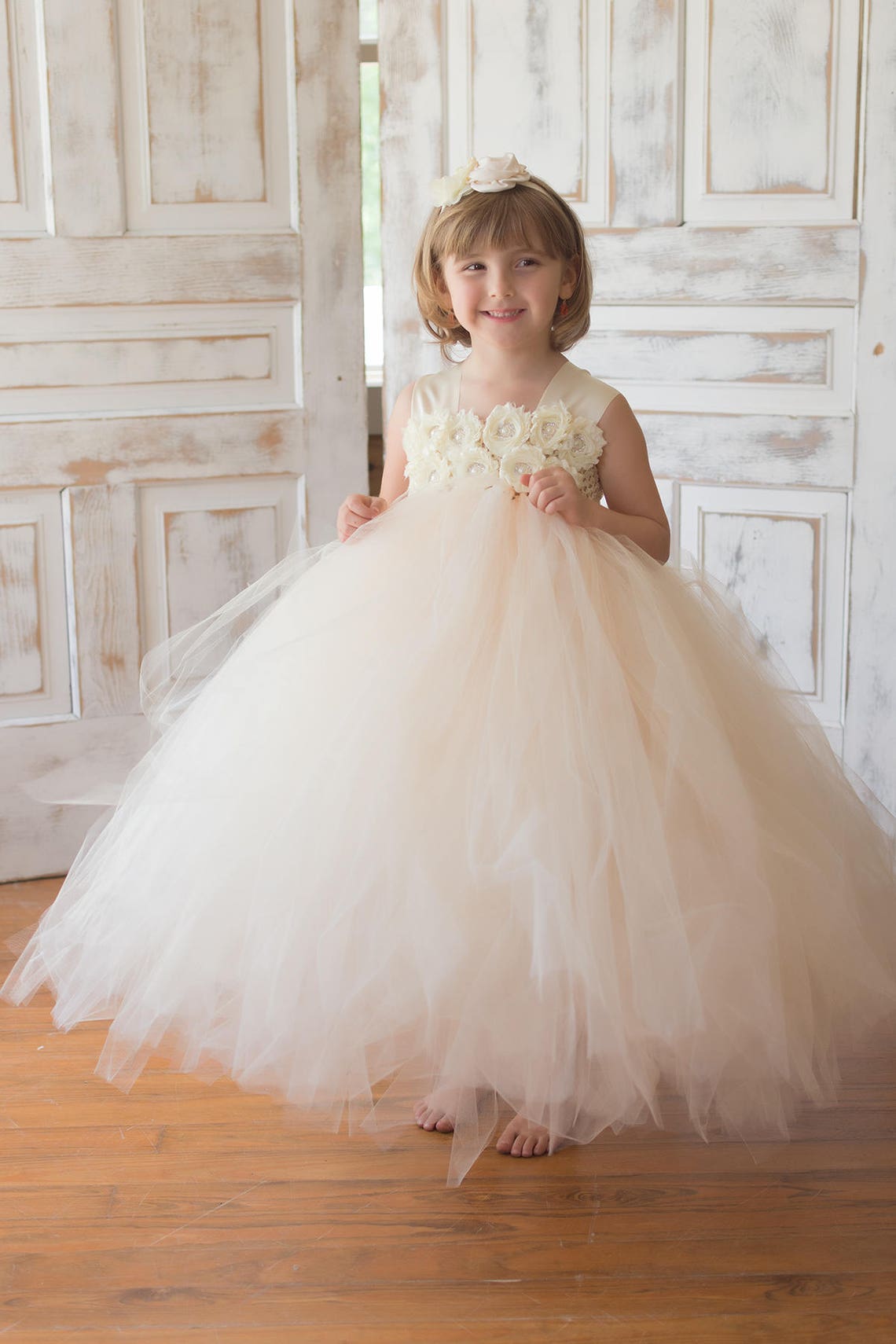 Flower girl dress Tulle flower girl dress Ivory Dress Etsy