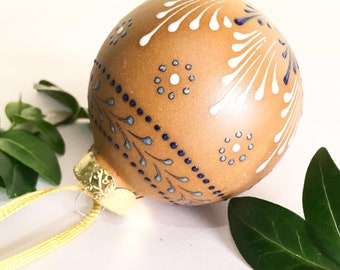 Handmade hannah graeper Pottery Clay ceramic Holiday Christmas Ornament Bauble Globe Boho mandala