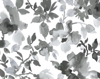 Black Gray Floral Botanical Wallpaper, Chic Farmhouse Watercolor, Modern Country Peel & Stick, Minimalist Baby Nursery – By The Yard A-21