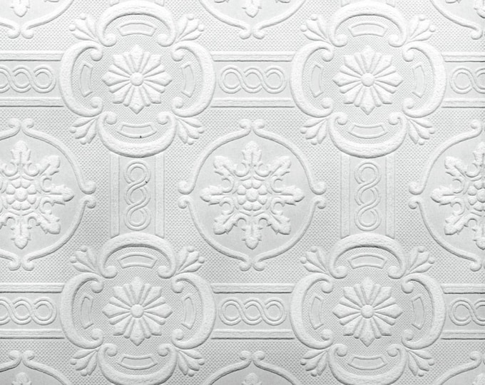 Paintable Tin Tile Look Wallpaper, Embossed Floral Texture, Antique