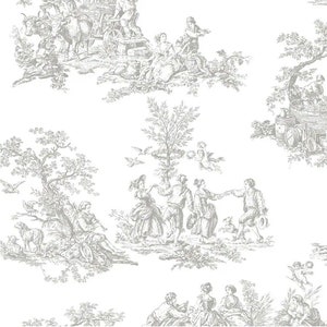 Light Grey Scenic Toile Wallpaper, Country French Laundry, Modern Vintage Bathroom, Victorian Colonial Cottage - 12"x9" Sample CH28245so