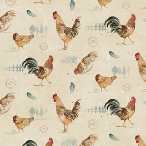 Barnyard Chickens Wallpaper – Old Farmhouse Rooster Hen Kitchen, Barn Animal Laundry Room, Rustic Country French Farm -By The Yard FK34434so