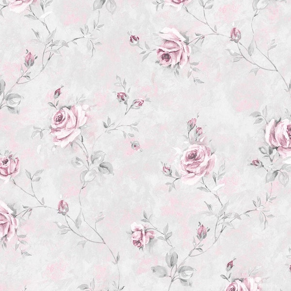 Watercolor Floral Wallpaper, Romantic Vineyard Tea Rose, Shabby Cottage Flower Vine, Enchanted Nursery Focal Wall - 12"x9" Sample RG35738so