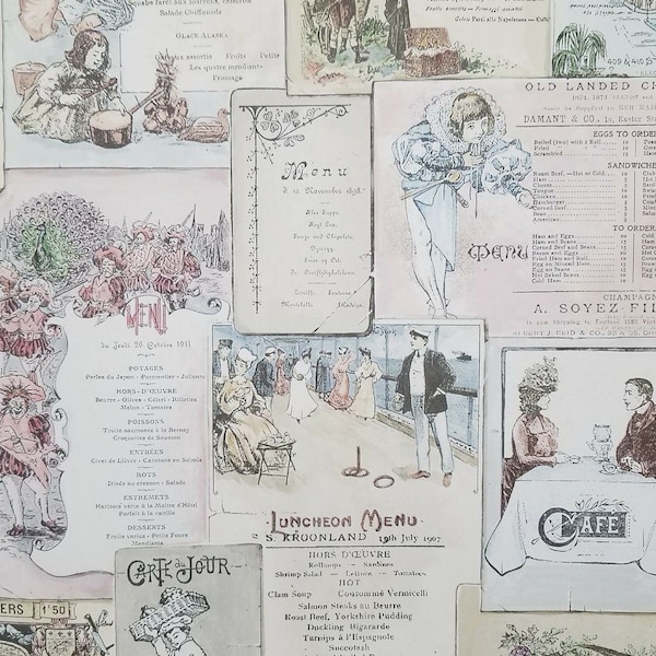 Vintage Café de Paris Wallpaper, Antique Brasserie Bistro Menu Mural, Old World Restaurant, French Country Kitchen - 12"x9" Sample FK26955so