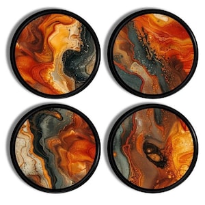 Smokey Abstract Swirl Furniture Drawer Pulls, Orange, Gray and Gold Granite Inspired Art, Fluid Design Cabinet Knob Hardware 624A9 #2