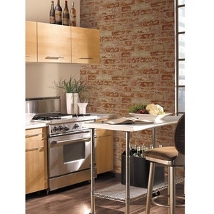 Reclaimed Antique Red Brick Wallpaper, Weathered Stucco Stone Mural, Vintage Farm Backsplash, Distressed Urban Loft - 12"x9" Sample BZ9206