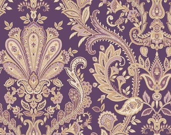 Regal Gold Rococo Floral Damask Wallpaper - Lacy Victoriaanse barokke Scroll Accent, Classic Historical Antique Office - 12x9 "Sample MD29427soso