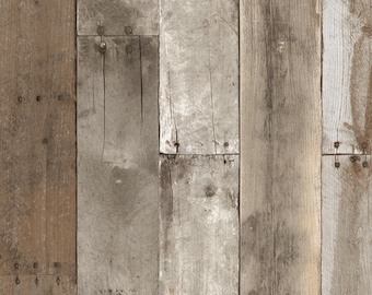 Reclaimed Barnwood Slat Wallpaper – Distressed Driftwood Plank, Rustic Farmhouse Wood Accent, Peel Stick Removable - 12"x9" Sample RE555so