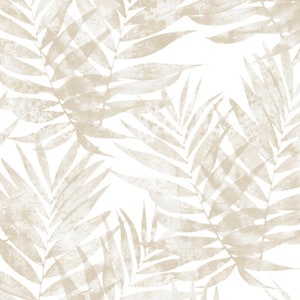 Large Palm Leaf Wallpaper – Allover Tropical Floral, Faded Watercolor Asian Oriental, Coastal Beach Botanical Accent - 12x9" Sample G67947so