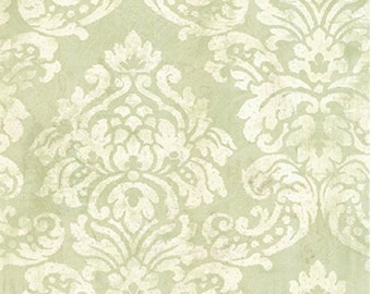 Light Green Stamped Floral Damask Wallpaper – Pale Vintage Victorian Wall, Shabby Chic Cream Faded Flower Trellis – By The Yard CS27354