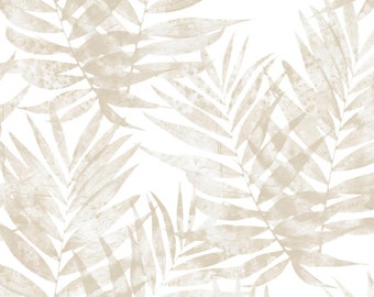 Grande carta da parati con foglie di palma – Allover Tropical Floral, sbiadito acquerello asiatico orientale, accento botanico sulla spiaggia costiera - 12x9" campione G67947so