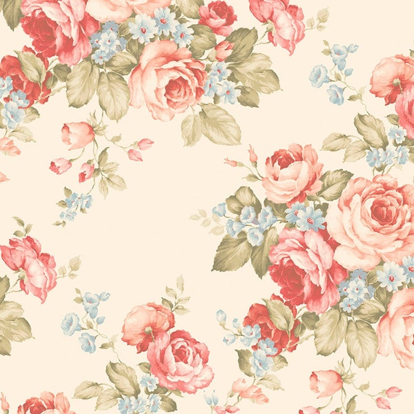 Oversized Antique Floral Wallpaper, Vintage Handpainted Look, Romantic Cabbage Rose, Shabby Country Cottage Garden - 12"x9" Sample AB27614so