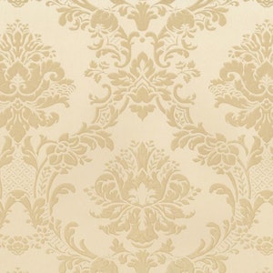 Elegant Floral Trellis Damask Wallpaper, Vintage French Victorian, Antique Cream Wall, Ornate Gold Metallic Lattice - 12x9" Sample MD29435so